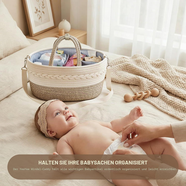YeaYee Baby Windel Caddy Organizer，Multifunktionale Aufbewahrungsbox für Windeln， mit wechselbaren F