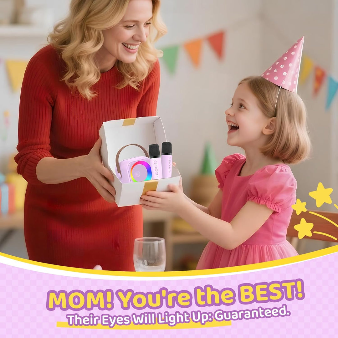Karaoke Maschine mit 2 Karaoke Mikrofon, Tragbaren Bluetooth Lautsprecher für Erwachsene/Kinder, Ges