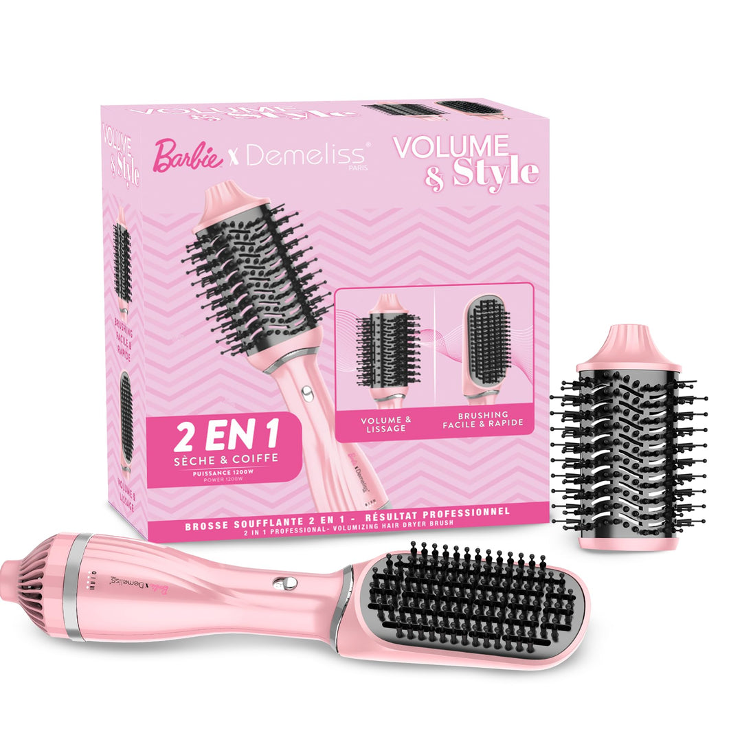 Spazzola Asciugacapelli - Demeliss - Volume &amp; Style - Barbie Edition - 1200 W - 3 Temperature - Rosa