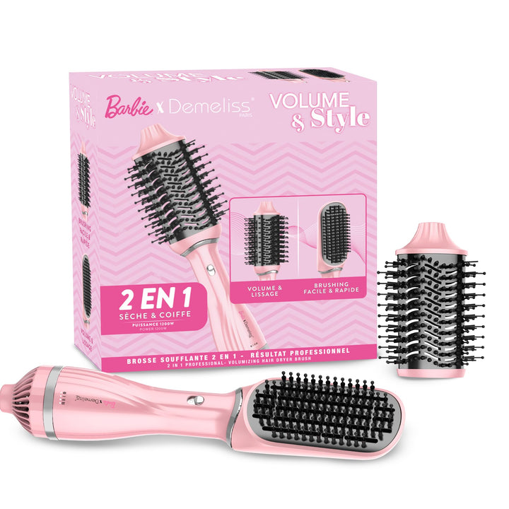 Spazzola Asciugacapelli - Demeliss - Volume &amp; Style - Barbie Edition - 1200 W - 3 Temperature - Rosa