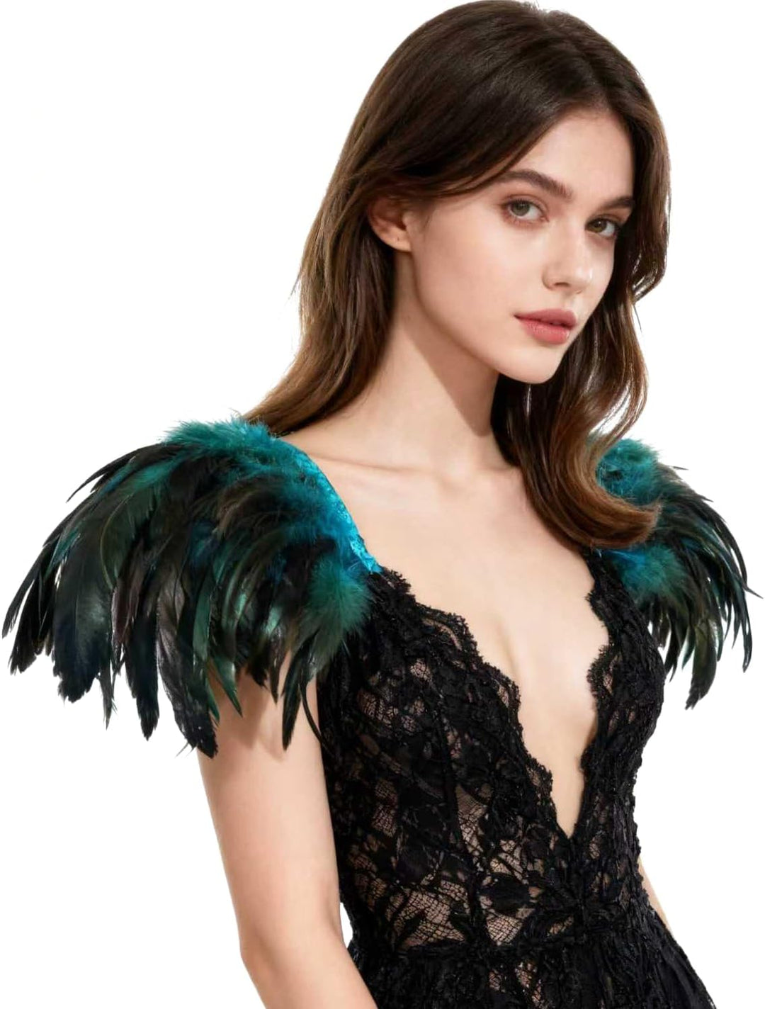 keland Damen Gothic Feder Epauletten Umhang Schal Schulterumhang Schultertuch für Halloween Cosplay