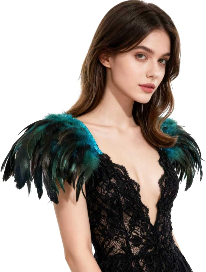 keland Damen Gothic Feder Epauletten Umhang Schal Schulterumhang Schultertuch für Halloween Cosplay