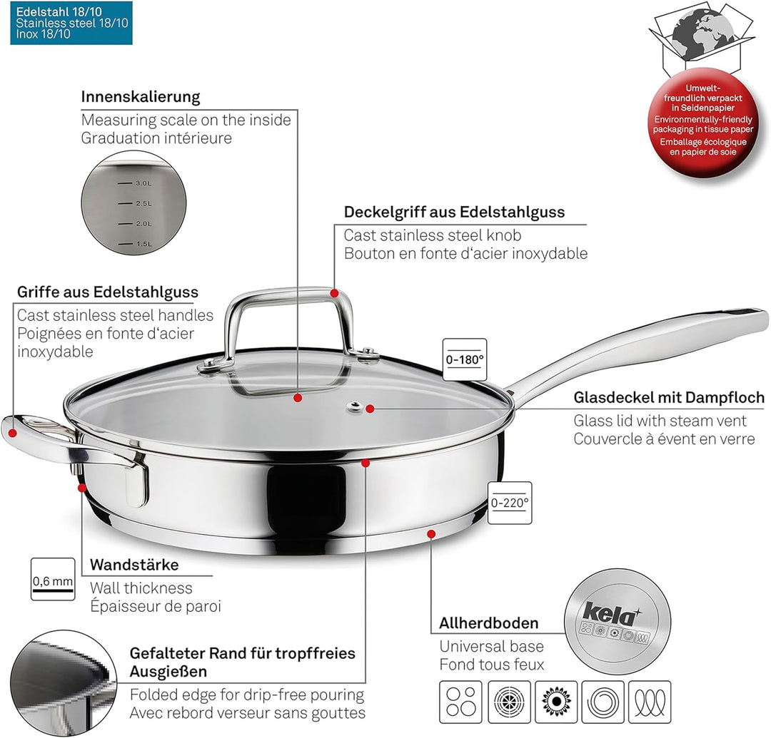 Kela 10185 Flavoria Schmorpfanne, 18/8 Stainless Steel, Rostfrei, Schmorpfanne