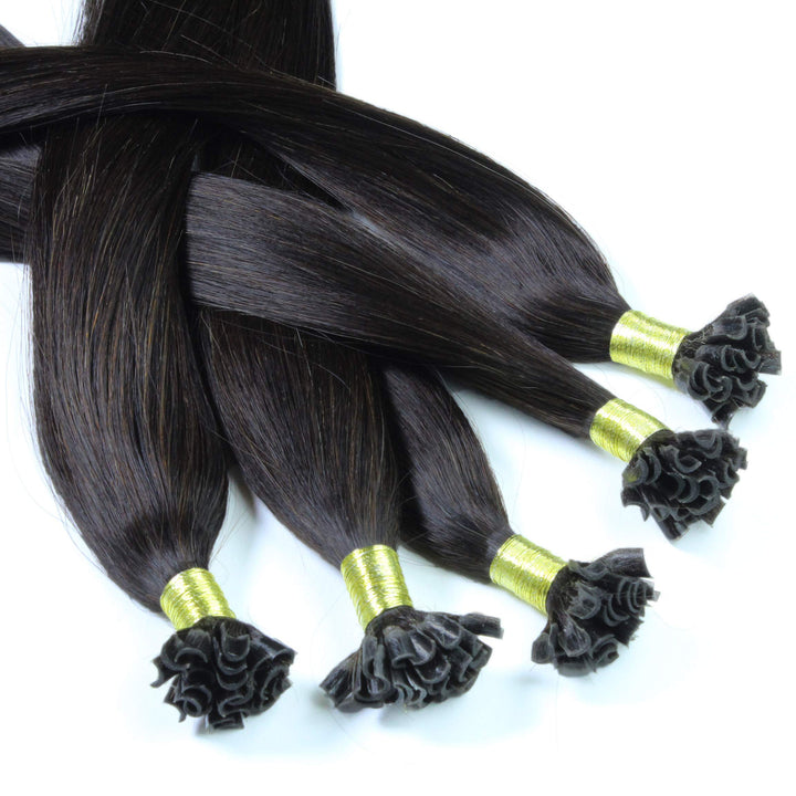 hair2heart Extensions Echthaar Bondings Glatt - 100 Strähnen 0.5g 50cm Naturschwarz 