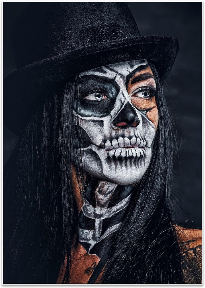 wandmotiv24 Poster als Wanddeko, Grösse Din A0, Model mit Totenkopf Makeup, Schminke, Hut, Frau, Mod