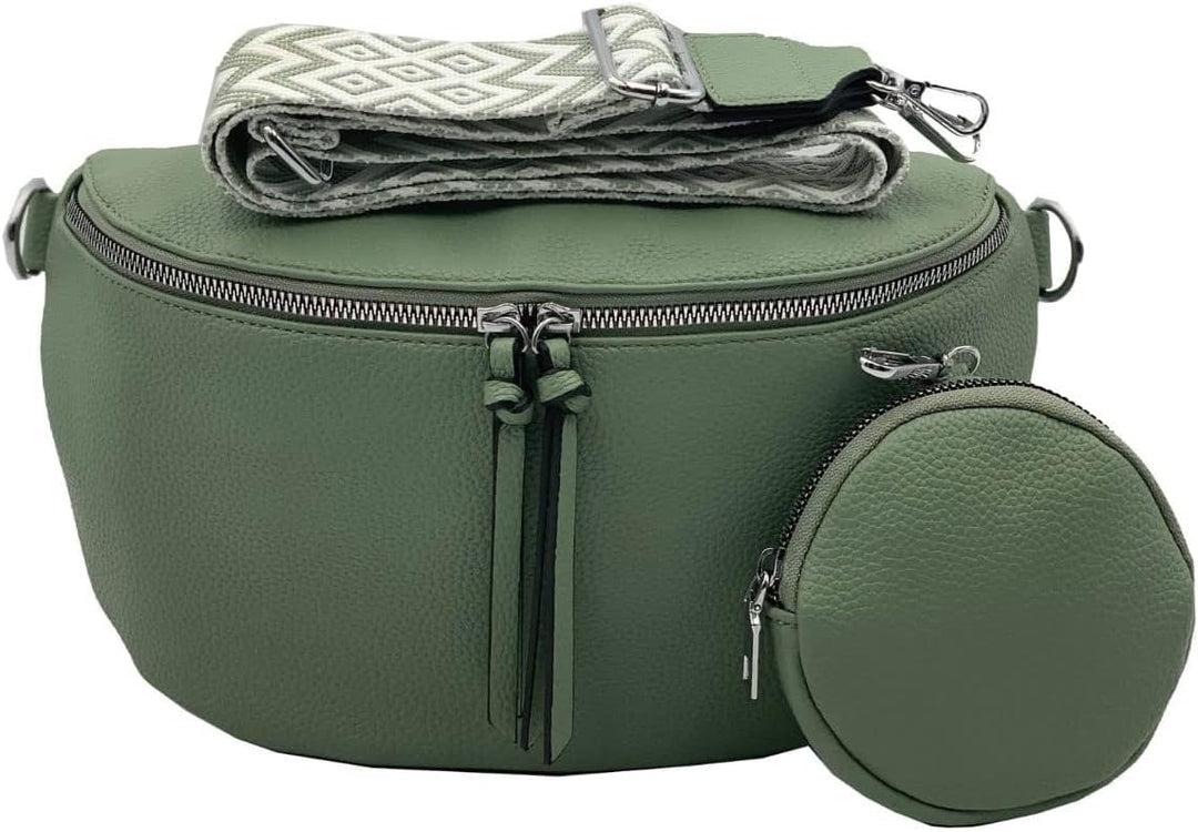 stylx Crossbody Bag Damen Leder Breiter Gurt Handtasche Umhängetasche Moderne Taschen mit breitem Sc