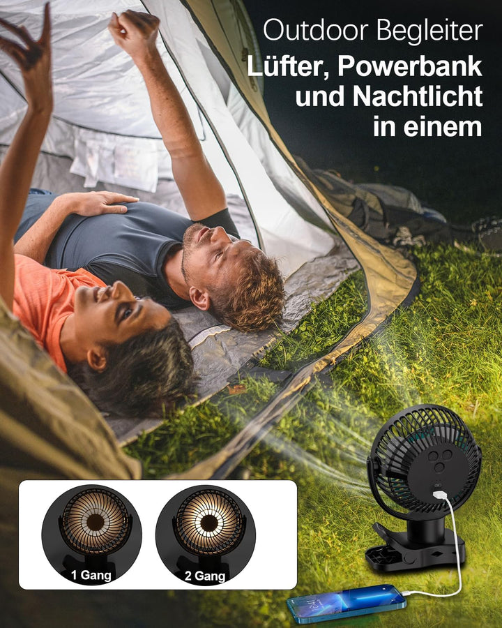 360° Oszillierend Clip Ventilator mit Fernbedienung - 10000mAh Akku USB Tischventilator Tragbarer -