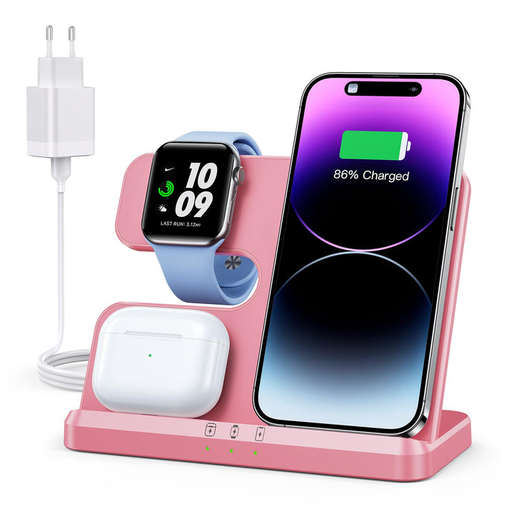 JARGOU 3 in 1 Kabelloses Ladegerät, Induktive Ladestation für Apple Watch und iPhone AirPods, Wirele
