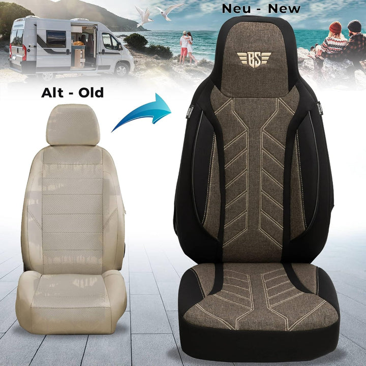 BREMER SITZBEZÜGE Wohnmobil Schonbezüge für FIAT Ducato Jumper Boxer PLKT212 PLKT212 - Schwarz/Braun