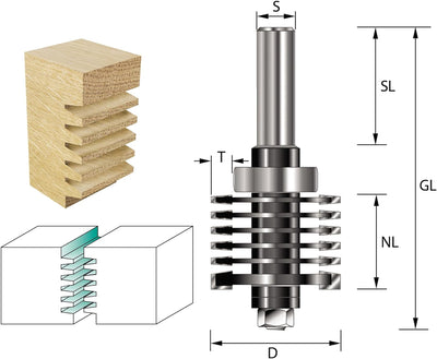 ENT 16320 Finger-Verleimfräser HW, Schaft (S) 12 mm, Durchmesser (D) 40 mm, NL 40 mm, T 6 mm, SL 32
