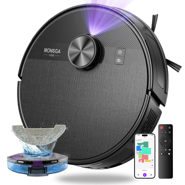MONSGA Saugroboter mit Wischfunktion,5000Pa Saugkraft,180Min Laufzeit,Anti-Tangle-System,LiDAR Navig