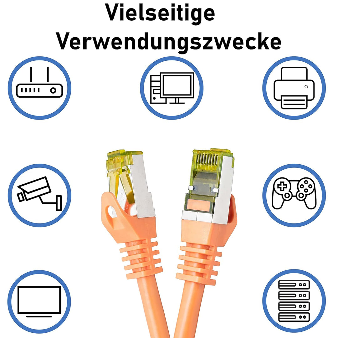 BIGtec LAN Kabel 20m Netzwerkkabel CAT7 Ethernet Internet Patchkabel CAT.7 orange Gigabit doppelt ge