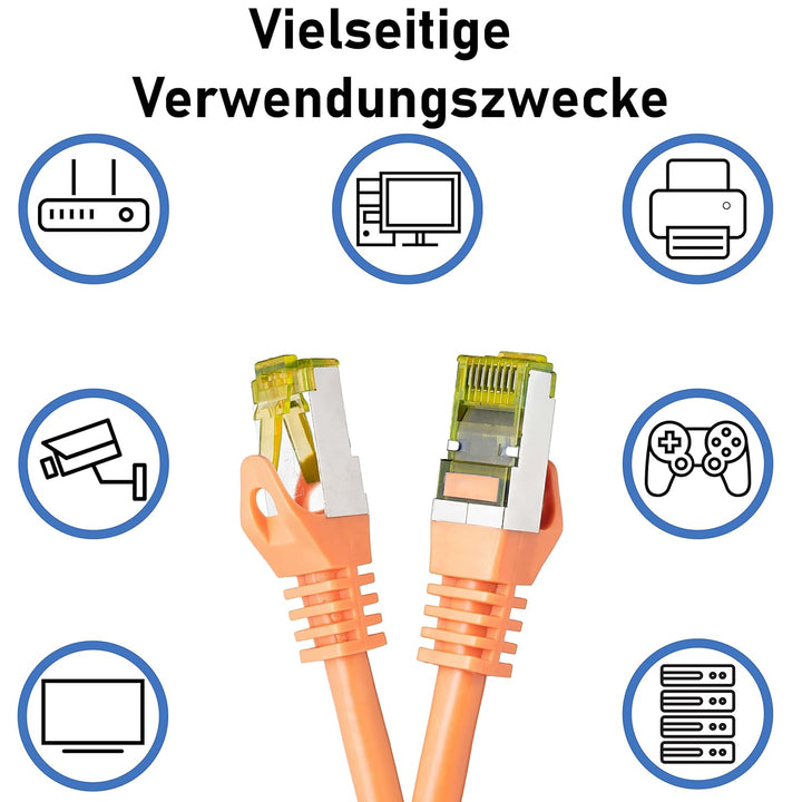 BIGtec LAN Kabel 20m Netzwerkkabel CAT7 Ethernet Internet Patchkabel CAT.7 orange Gigabit doppelt ge