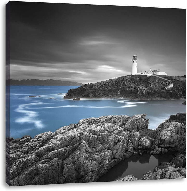 Pixxprint Leuchtturm an traumhaft Meer als Leinwandbild/Grösse: 70x70 cm/Wandbild/Kunstdruck/fertig