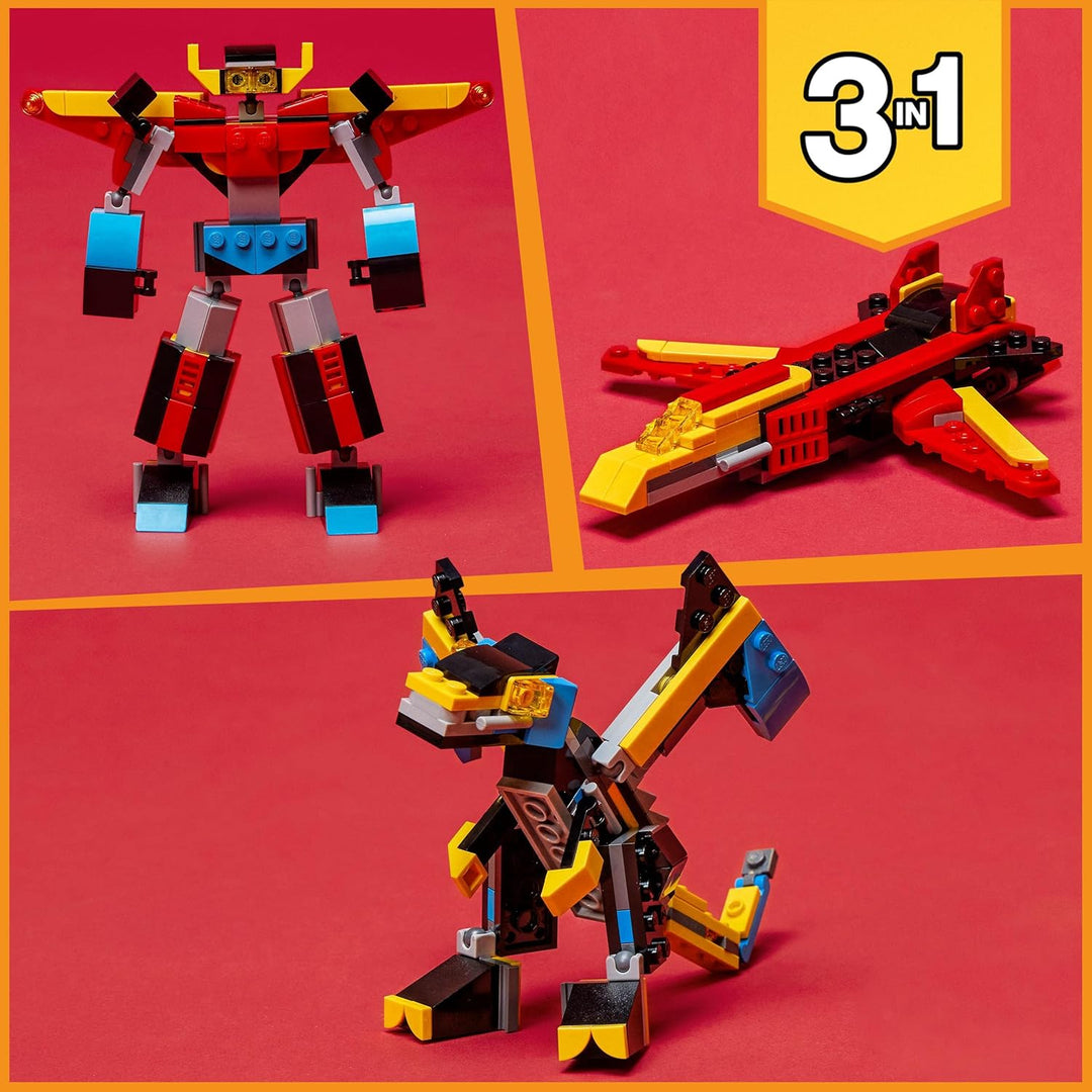 LEGO Creator 3-in-1 Super-Mech Roboter Kinderspielzeug, Drachenfigur, Flugzeug, kreatives Spielzeug
