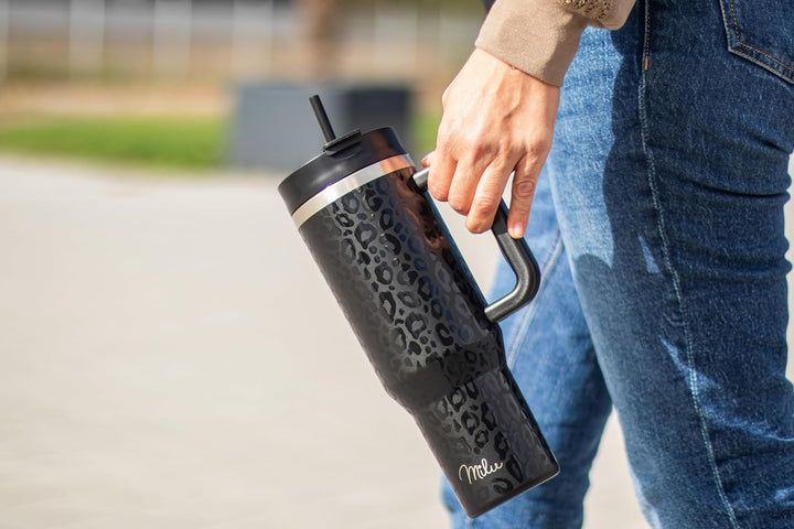 Milu Thermobecher 1,2L mit Strohhalm und Henkel 48h Eis/24h kalt/12h heiss Edelstahl Tumbler 40oz mi