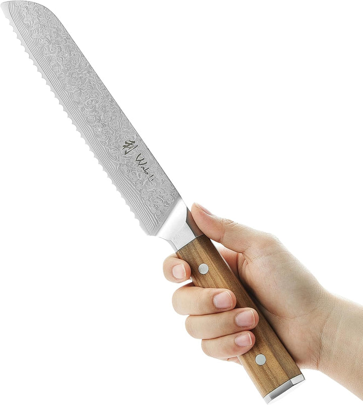 Wakoli Oribu Brotmesser 20 cm extrem scharfe Klinge aus 67 Lagen I Damast Küchenmesser und Profi Koc
