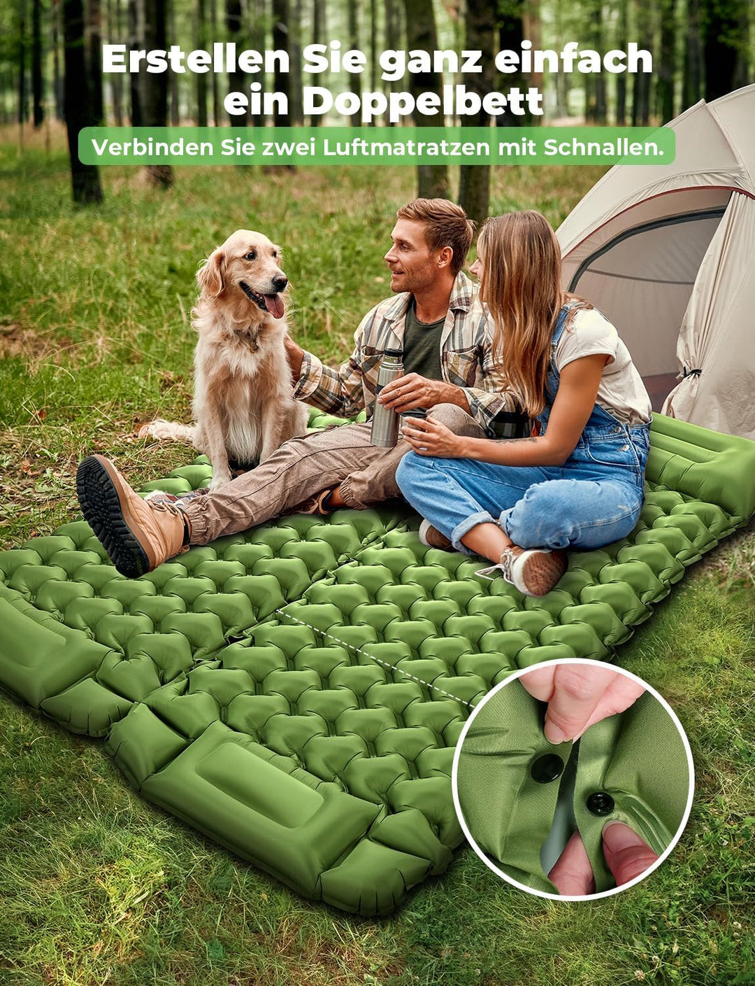 Glymnis Isomatte Camping Aufblasbare Luftmatratze mit Fusspresse Pumpe und Kissen, Wasserdicht Luftm