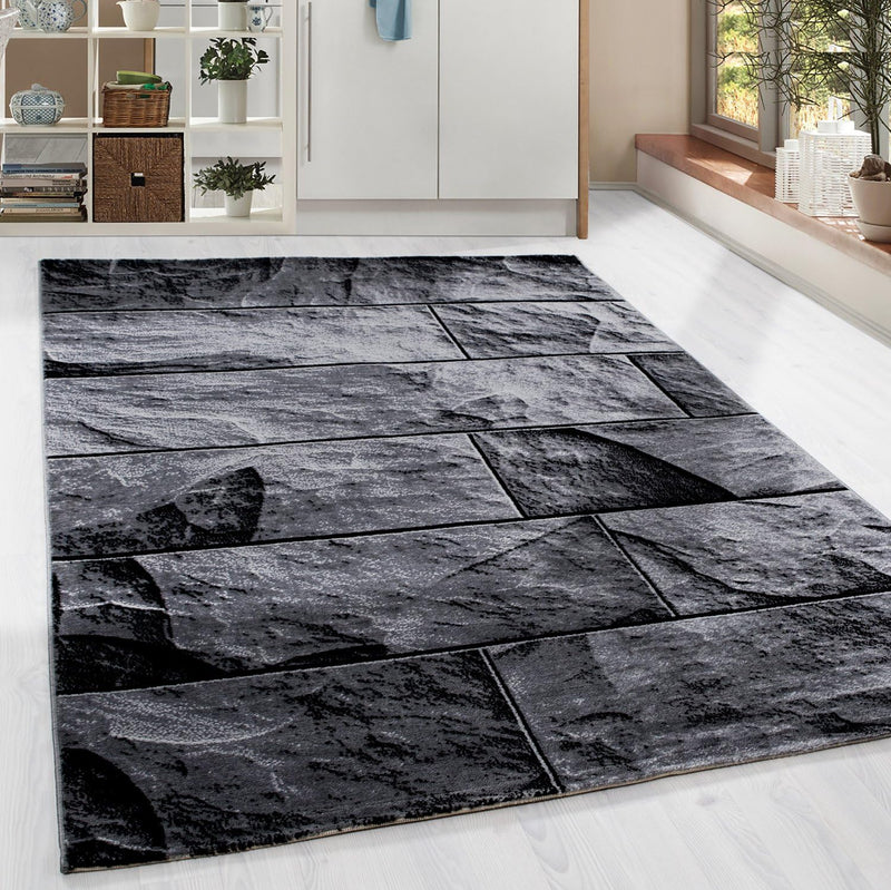 HomebyHome Küchenteppich Teppich Wohnzimmer 80x150 cm Läufer Flur Schwarz Kurzflor Wand Design - Tep