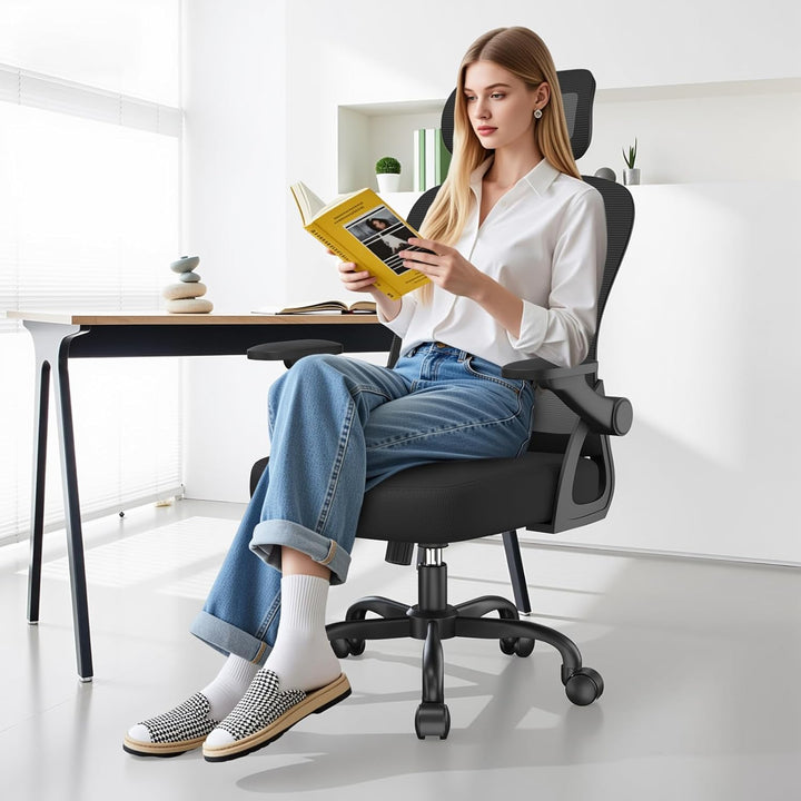 naspaluro Ergonomischer Schreibtischstuhl, Bürostuhl mit Kopfstütze/Hochklappbaren Armlehnen, Atmung