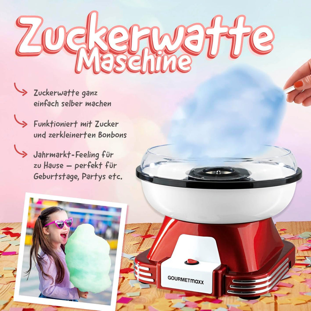 GOURMETmaxx Zuckerwattemaschine für Zuhause | Mit Zubehör für Cotton Candy, Candy Floss Maschine Set