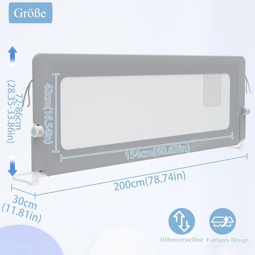 AufuN Bettgitter Bettschuztgitter Portable 200cm, Faltbar Kinderbettgitter für Kinder Babybettgitter