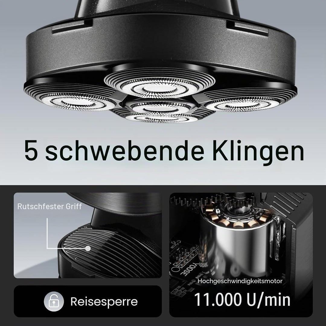 yoose Glatzen- Rasierer Herren elektrisch, IPX7 Glatzenrasierer (magnetisch 5 Scherköpfe, 90 Mins La