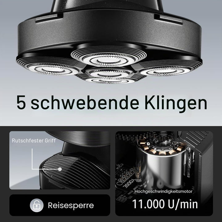 yoose Glatzen- Rasierer Herren elektrisch, IPX7 Glatzenrasierer (magnetisch 5 Scherköpfe, 90 Mins La