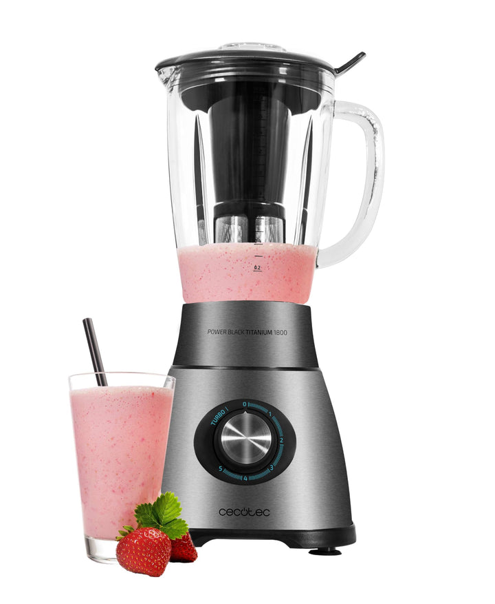 Cecotec Standmixer Power Black Titanium 2500MAX Spatula. 1800W, 22000 RPM, 6 Titan-Klingen, Thermore