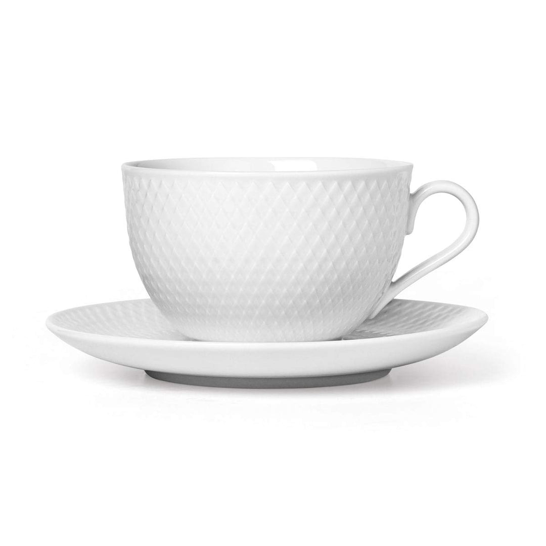 Lyngby Porcelæn Teetasse mit Untertasse 39 cl Rhombe klassisch Zeitlos, Weiss