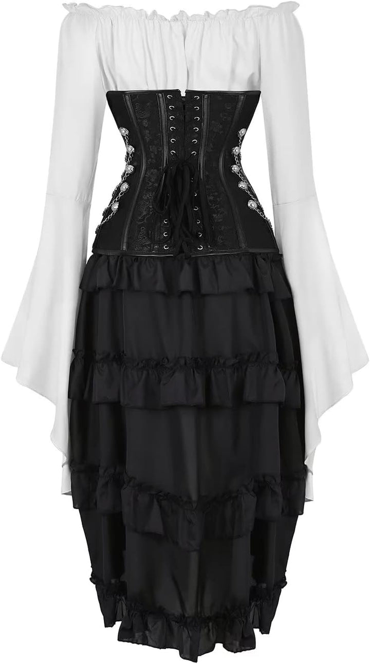 Jutrisujo steampunk Korsett Corsage Kleid leder Bustier corsagenkleid spitze Kostüm burlesque Damen