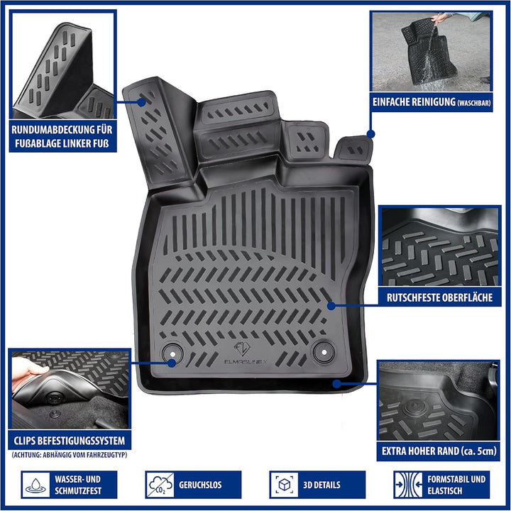 Elmasline Design 3D Gummimatten Set für Ford Fiesta VII Baujahr ab 2017 | Extra hoher 5cm Rand FIEST