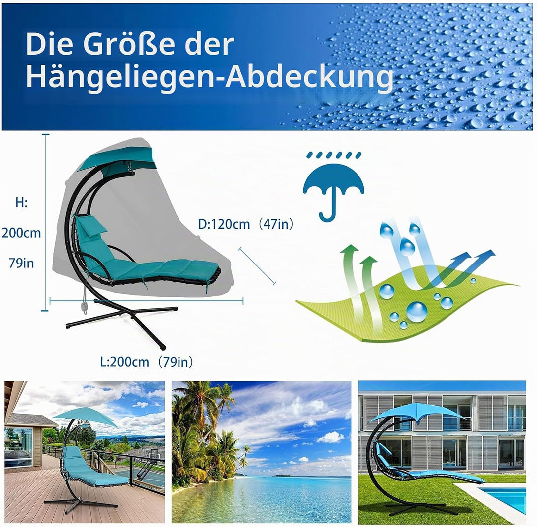 Hängeliege Abdeckung mit Reissverschluss, Schutzhülle Hängeliege mit Sonnenschirm, Abdeckung für Sch