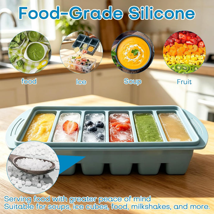VEEKAY 2er Set Silikon Gefrierform mit Deckel, Gefriertablett, 125ml Portionsform für Suppe &amp; Brühe,