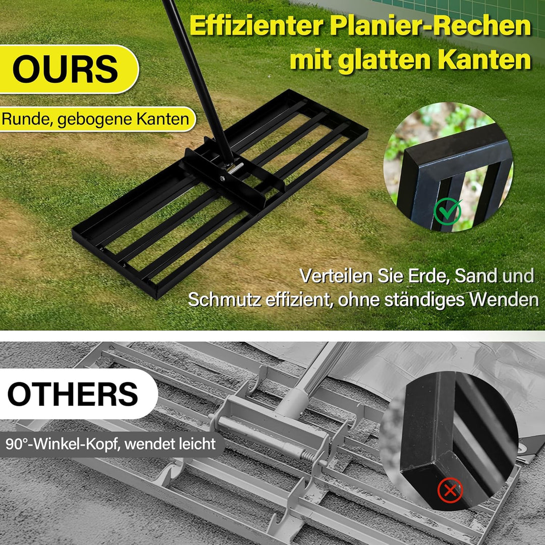 Garten Rasen-Nivellierungsrechen XXL,Edelstahl-Ebnungsplatte, Verstärkte Schweissnähte, 68-198 cm Ve