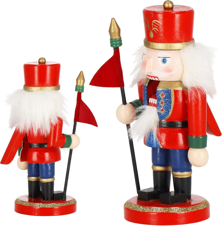 SPRINGOS Dekofigur Nussknacker Soldat mit Fahne 15 cm Weihnachtsdekoration Holzfigur Rot, Soldat Fah