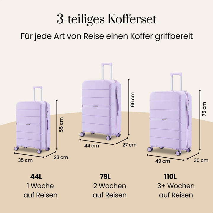 Urban Adventurer Kofferset 3-teilig 232L – Violett – Hartschalenkoffer mit Zahlenschloss &amp; 4 Rollen