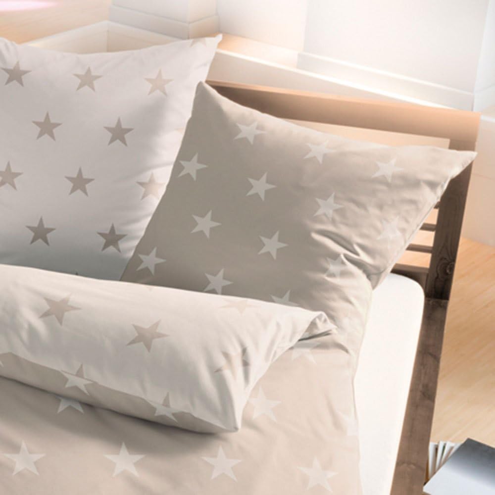 G Bettwarenshop Moderne Biber Bettwäsche Stars Natur aus 100% Baumwolle mit Reissverschluss 200x200