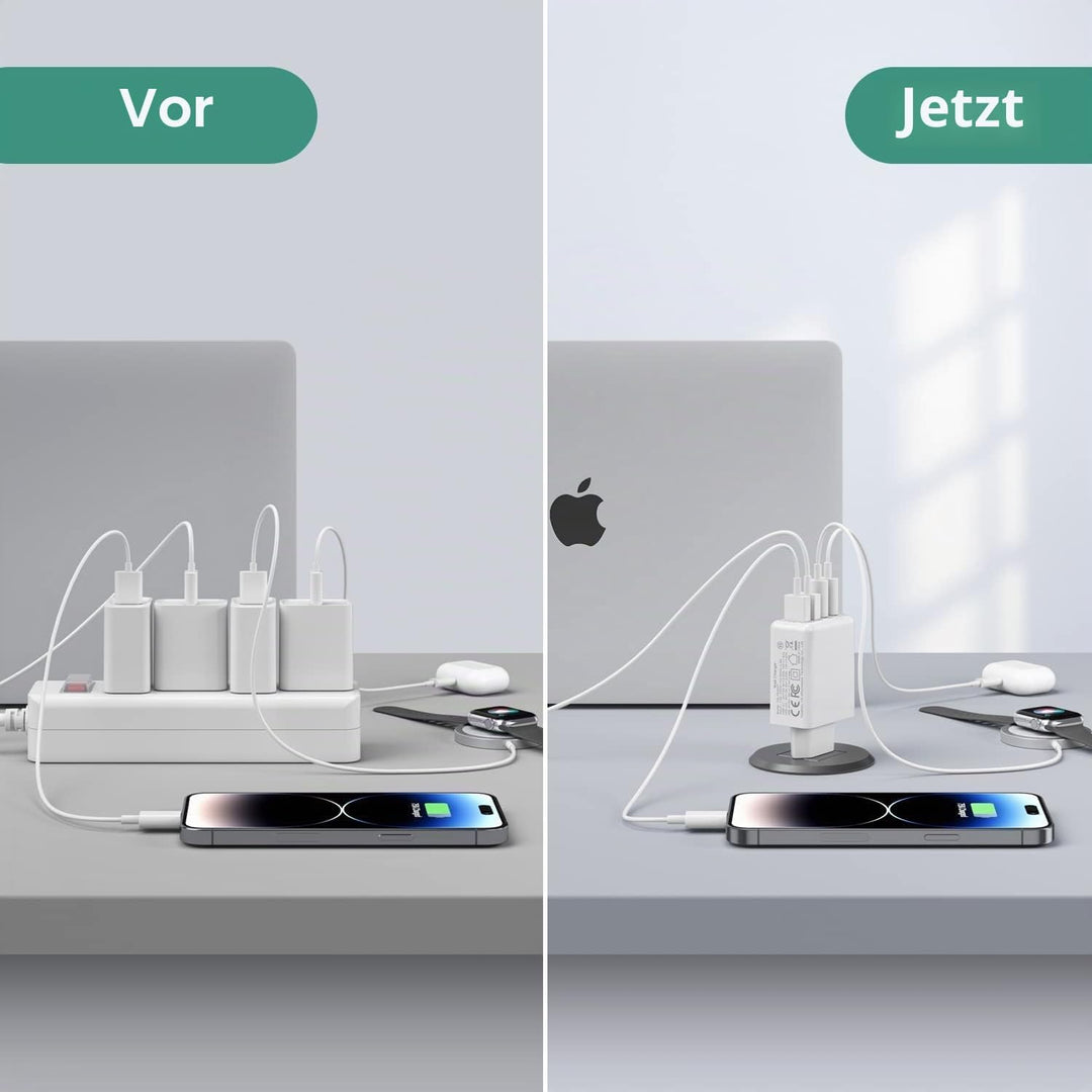 [2 Stück] USB C Ladegerät 40W, 4-Ports USB C Ladegerät Block, Schnellladeblock Dual Port PD+QC Wands