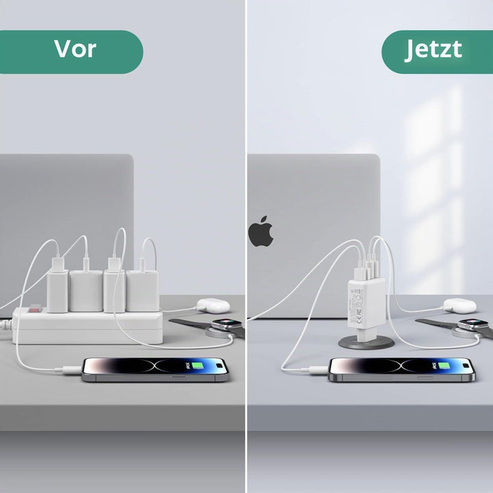 [2 Stück] USB C Ladegerät 40W, 4-Ports USB C Ladegerät Block, Schnellladeblock Dual Port PD+QC Wands