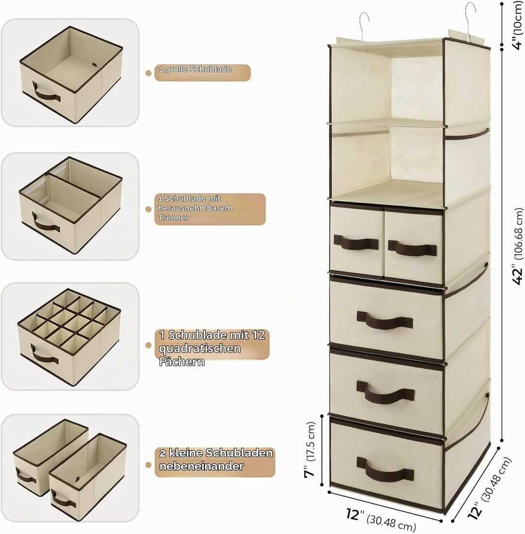 GRANNY SAYS Kleiderschrank Organizer Hängend, 1 Stück Hängeorganizer mit Schubladen, Beige Hängeaufb