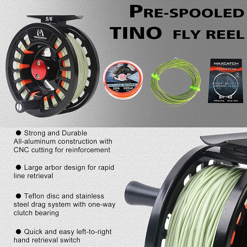 maximumcatch Amigo Fliegenfischen Rute und Rolle Set 9FT 4 Teile 4/5/6/7/8 WT mit Fliegenfsichen Zub