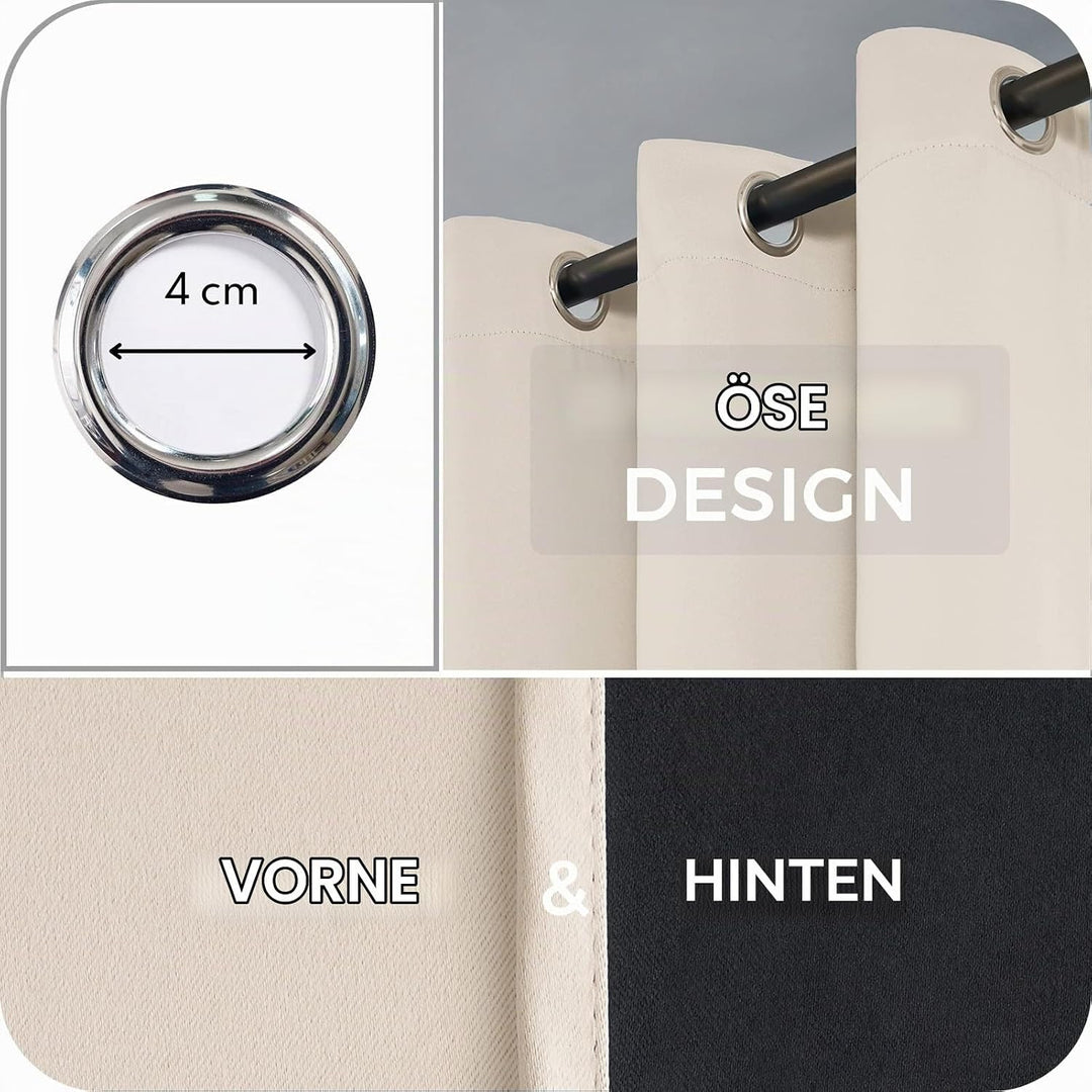 MRTREES Vorhang Beige Blickdicht Gardinen mit Ösen 2er Set Dicker Stoff 100% Lichtdichte Vorhänge Th