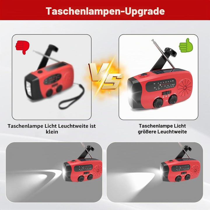 Notfall-Solarradio, Selbstbetriebenes Kurbelradio mit LED Taschenlampe, SOS-Alarm, AM/FM/WB, 2000mAh