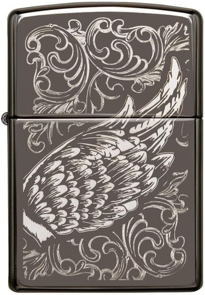 Zippo - Filigree Flame and Wings, Black Ice - Sturmfeuerzeug, befüllbar, in hochwertiger Geschenkbox