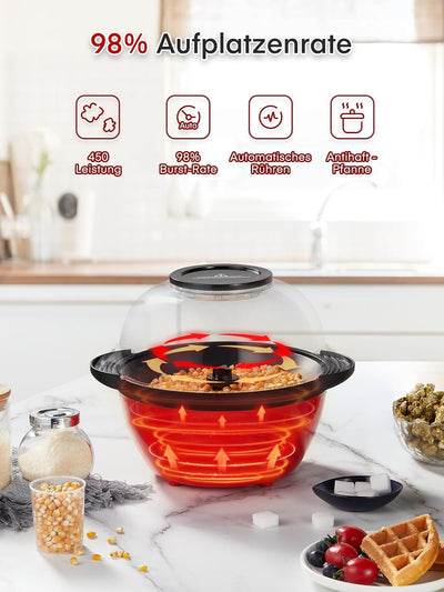 FOHERE Popcornmaschine, 3.5L Popcorn Maker für Zuhause, Elektrische Rühr Popcorn Popper mit Zucker &