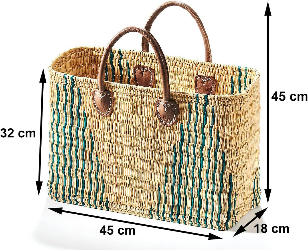 Kobolo Tasche Seegrastasche Korbtasche- Stripes - Lederhenkel - grünes Muster