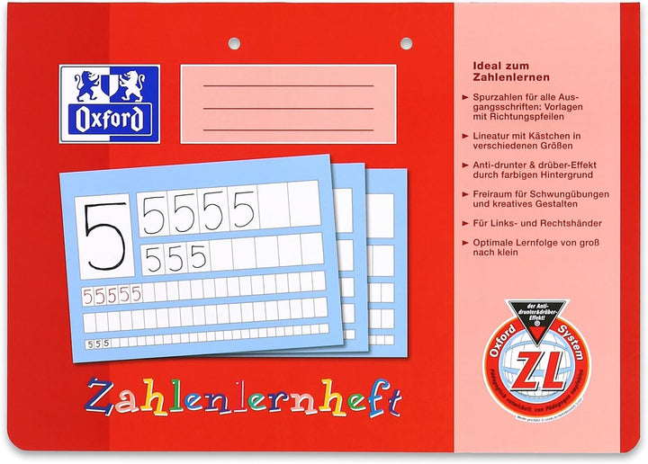 Oxford Zahlenlernheft, A4 quer, Lineatur ZL (1. Klasse), rot, 10 Stück
