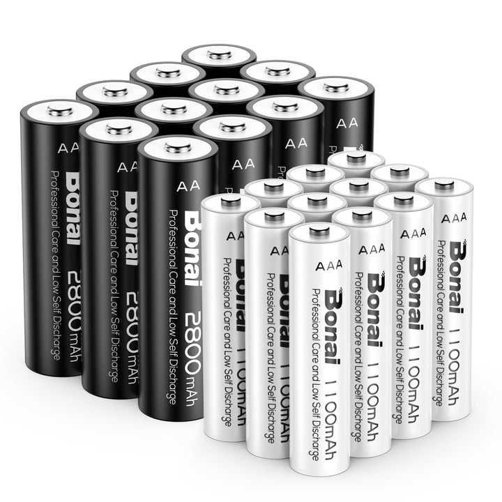 BONAI Akku AA AAA 2800/1100mAh 24 Stück Wiederaufladbare Batterien hohe Kapazität 1,2V AA/AAA Accu N