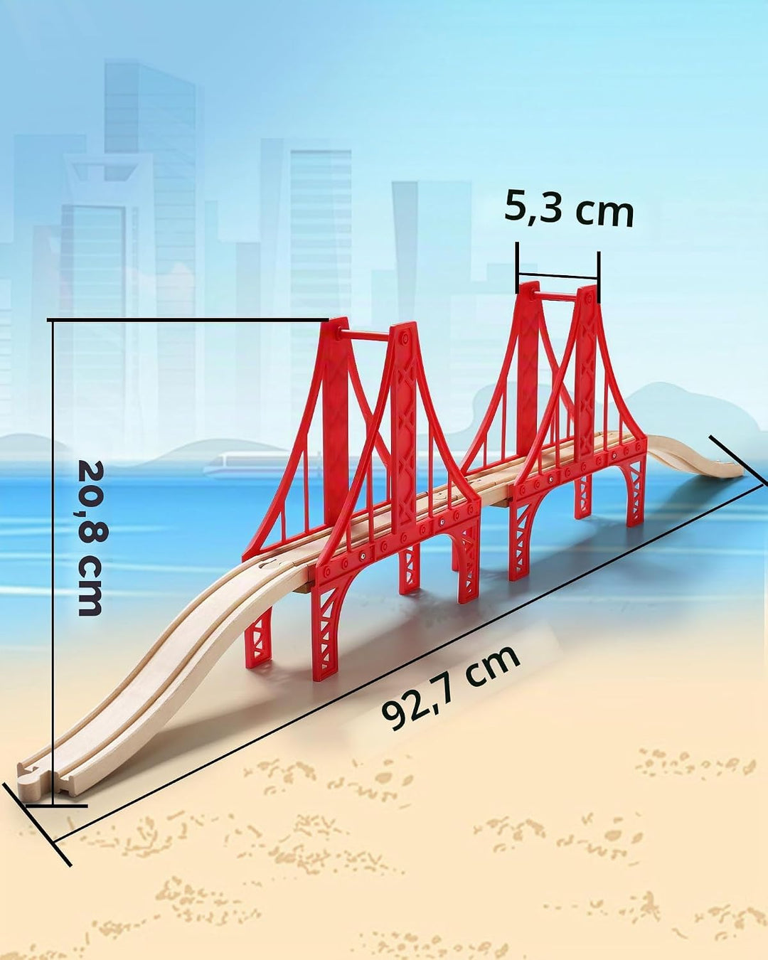 SainSmart Jr. Hängebrücke Eisenbahnzubehör – Doppelte Holz Eisenbahn Brücke im Golden Gate Stil, kom